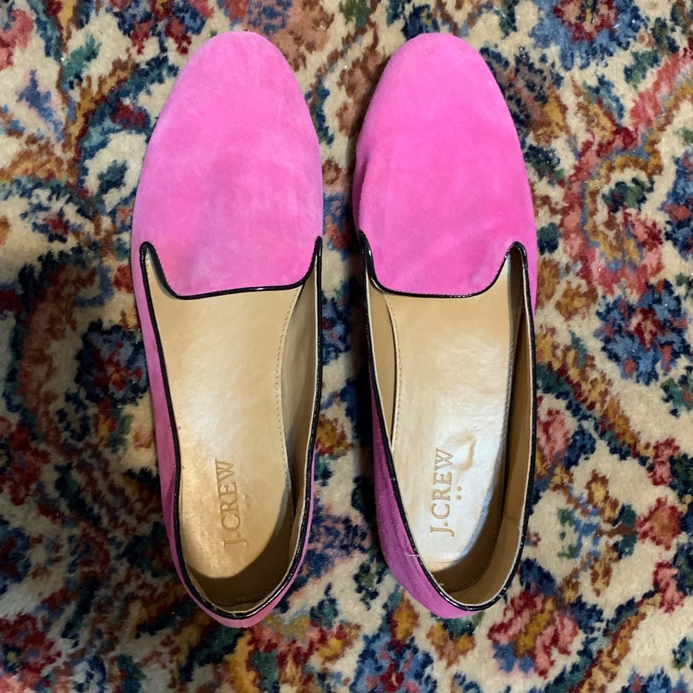 J Crew Hot Pink Faux- Suede Loafers Flats Shoes Size 8.5